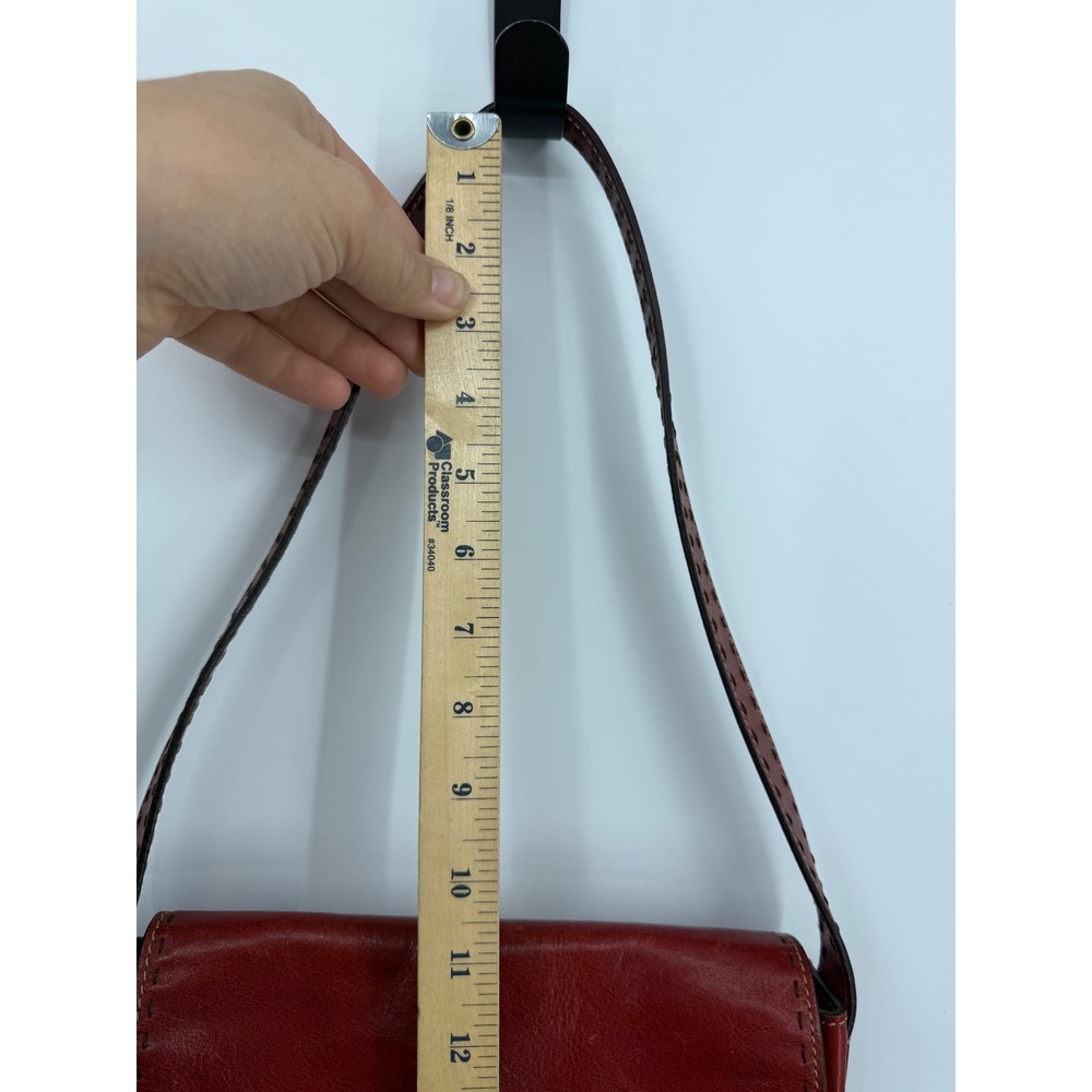 Fossil Vintage Leather Shoulder Bag Womens Small Red Whipstitch Flap Baguette - Picture 11 of 11